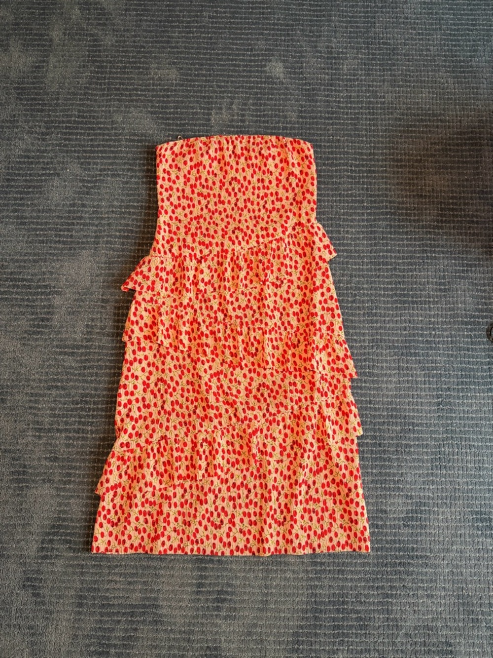 Astr Pink Strapless Dress with Red Cherry Print